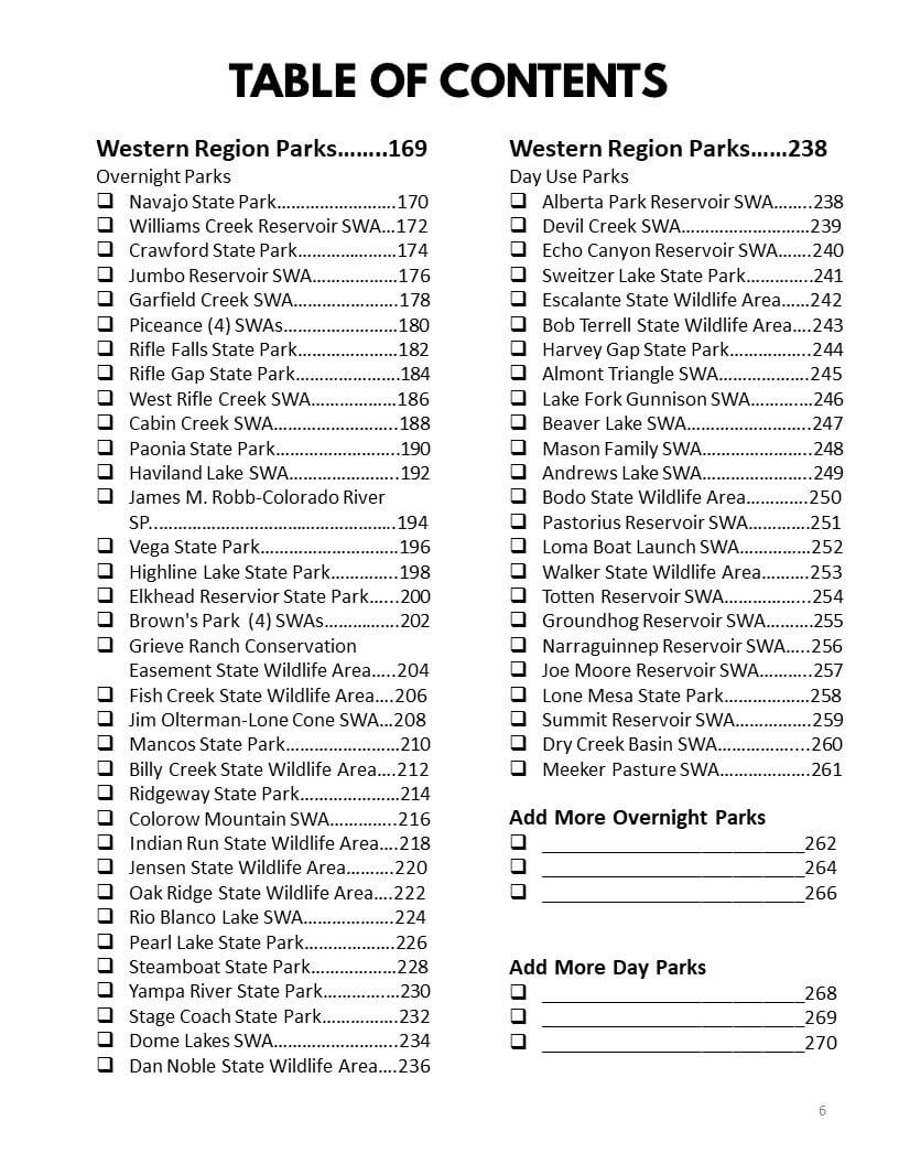 Colorado State Parks & Wildlife Areas Bucket Journal - Printable