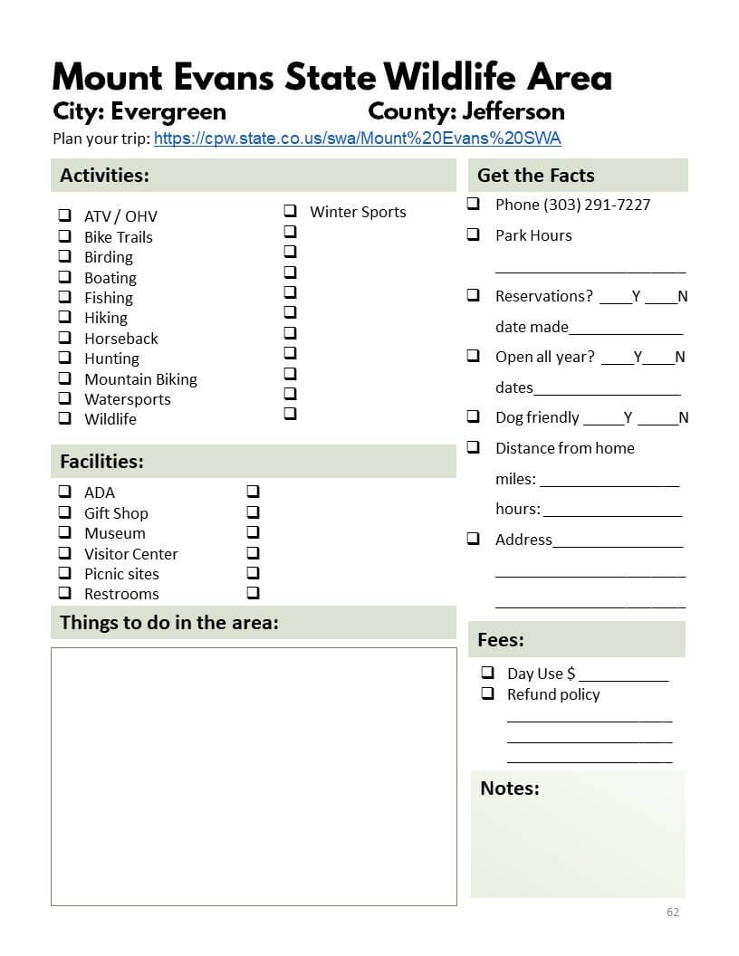 Colorado State Parks & Wildlife Areas Bucket Journal - Spiral