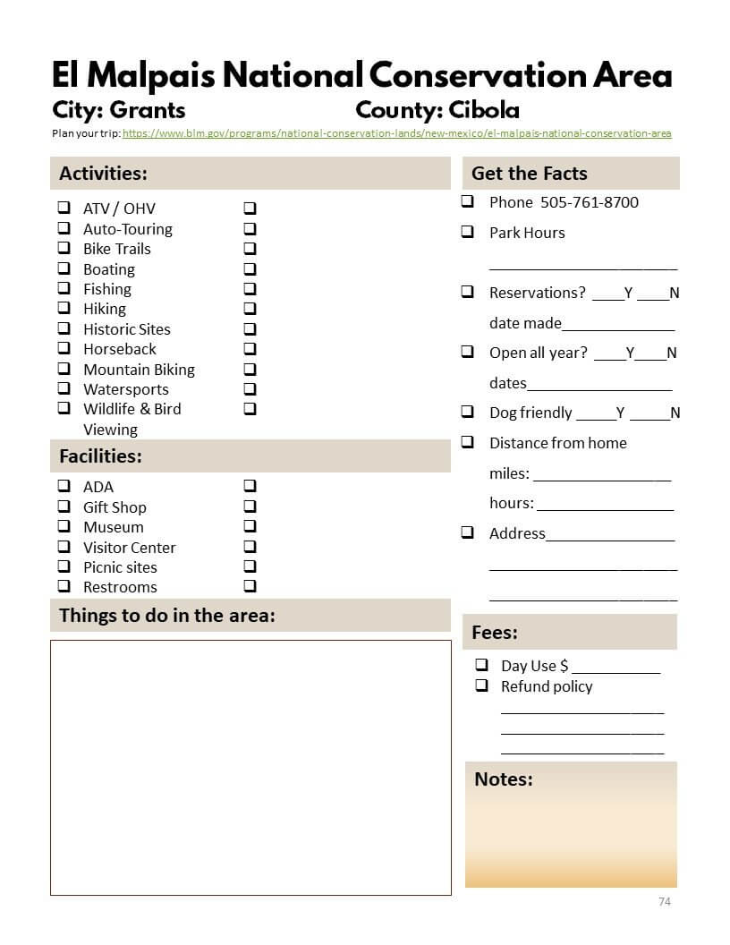 New Mexico State Parks Bucket Journal - Printable