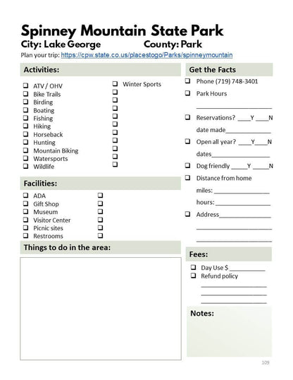 Colorado State Parks & Wildlife Areas Bucket Journal - Spiral