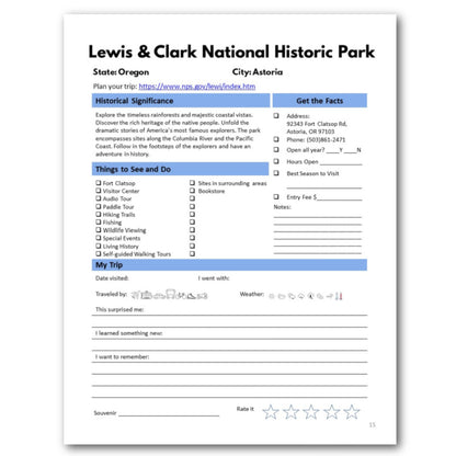 National Historic Sites & Parks Bucket Journal - Printable