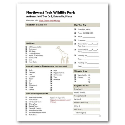 Pacific NW Zoo Bucket Journal - Printable