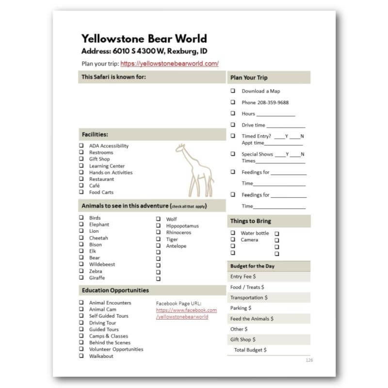Pacific NW Zoo Bucket Journal - Printable