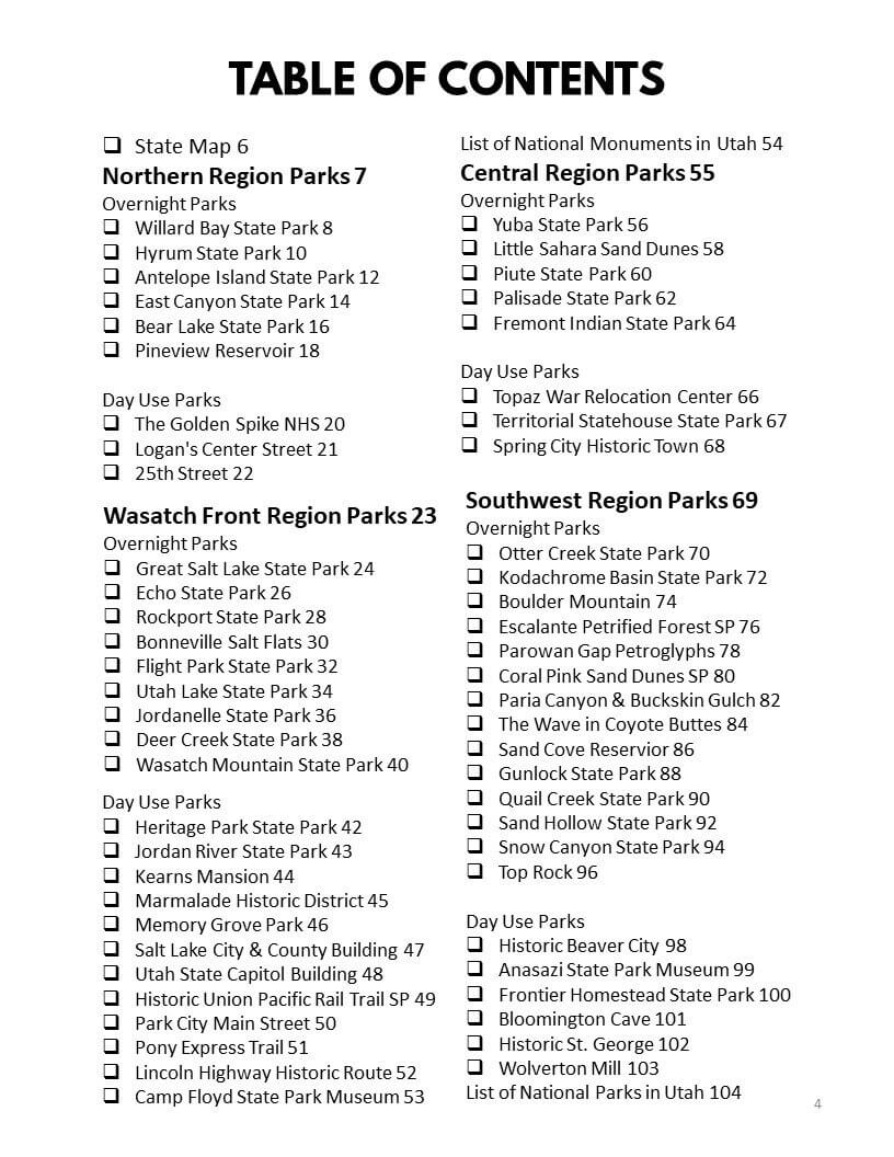 Utah State Parks Bucket Journal - Printable