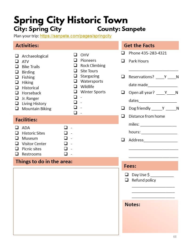 Utah State Parks Bucket Journal - Printable
